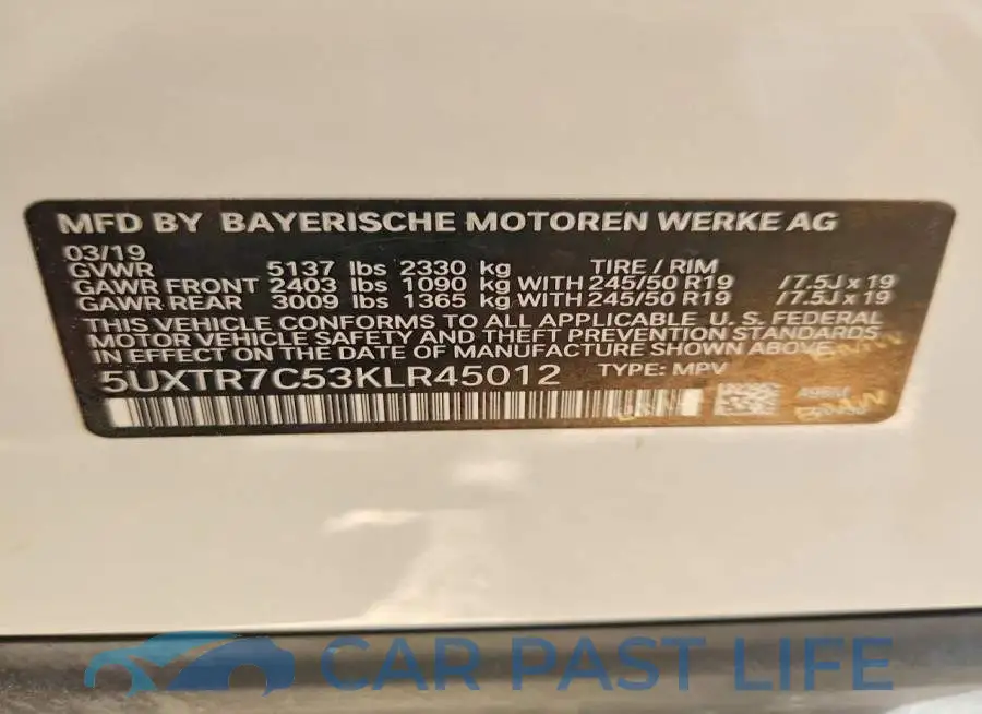 5UXTR7C53KLR45012# 13