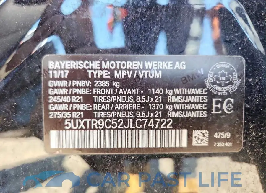 5UXTR9C52JLC74722# 13