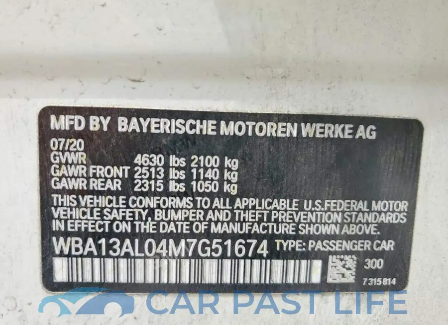 WBA13AL04M7G51674# 13