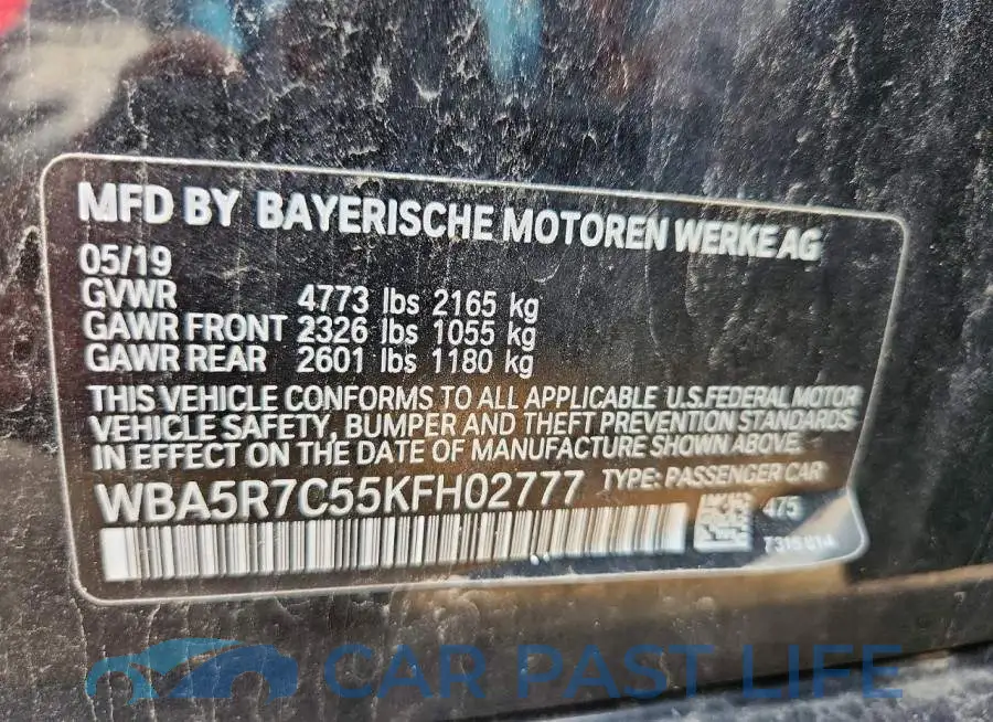 WBA5R7C55KFH02777# 12