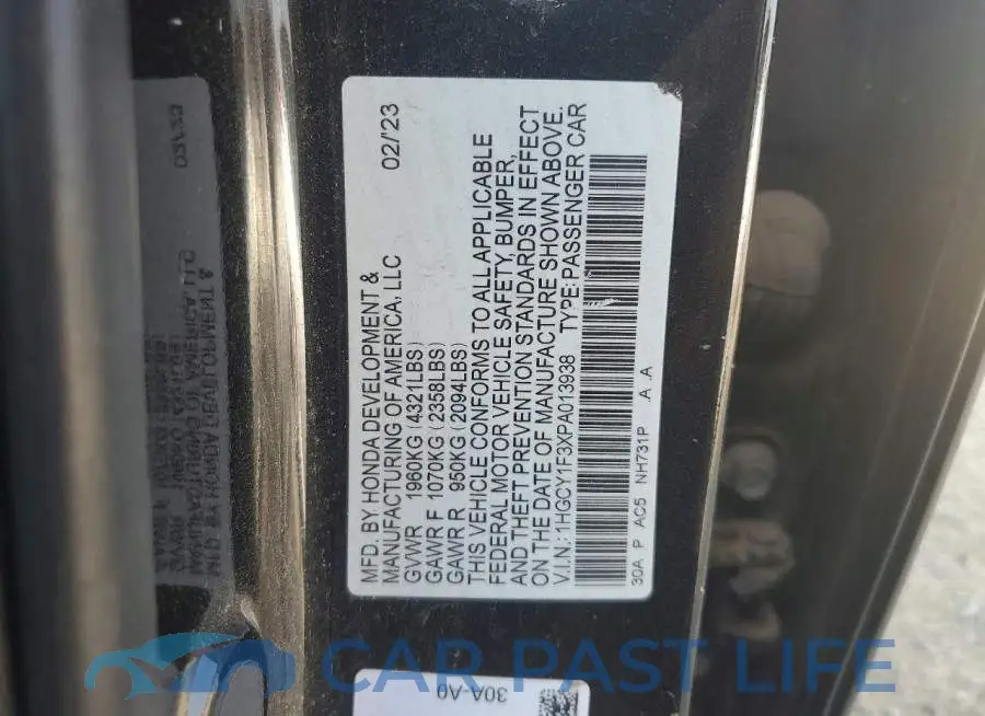 1HGCY1F3XPA013938# 13