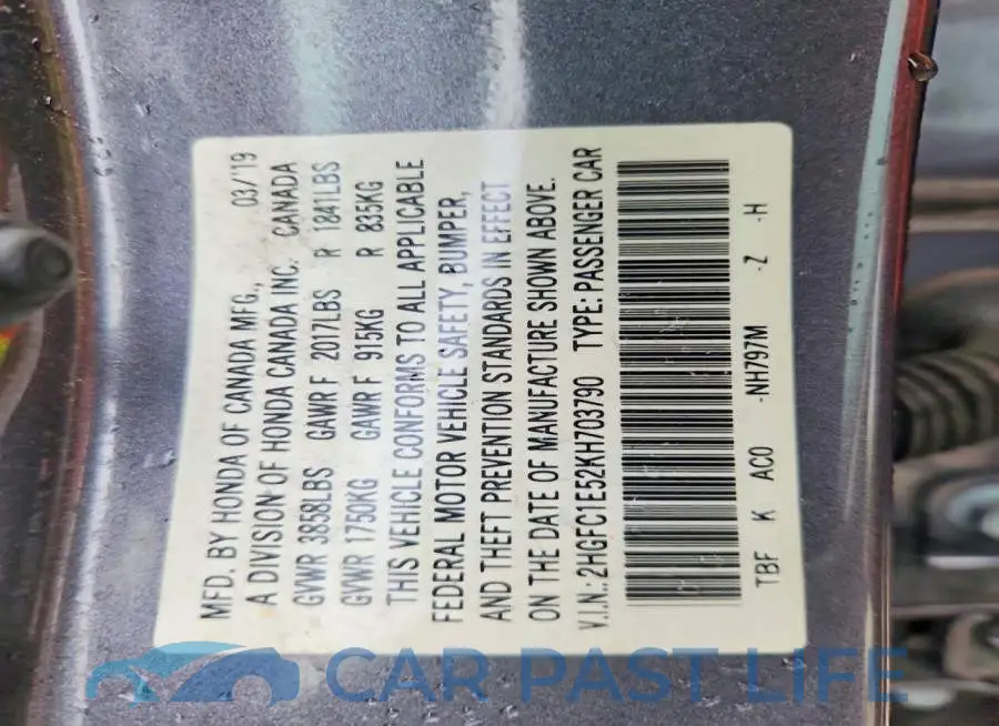 2HGFC1E52KH703790# 12