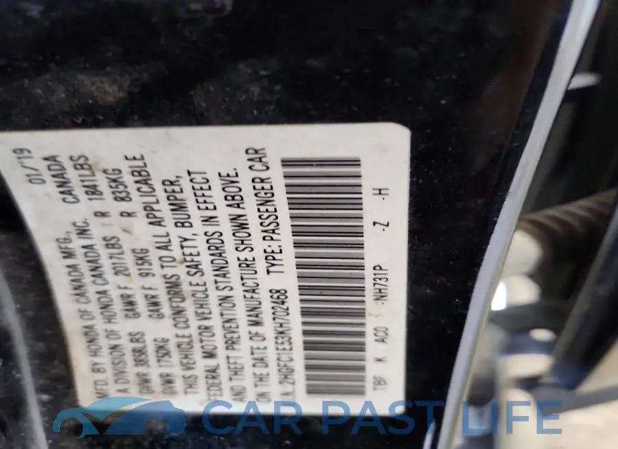 2HGFC1E53KH702468# 12