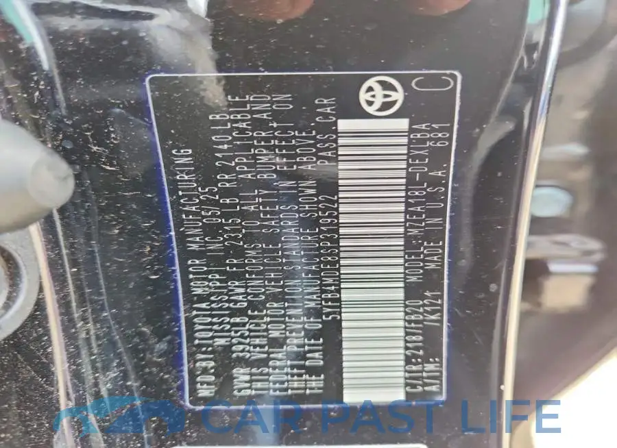 5YFB4MDE8SP319522# 12