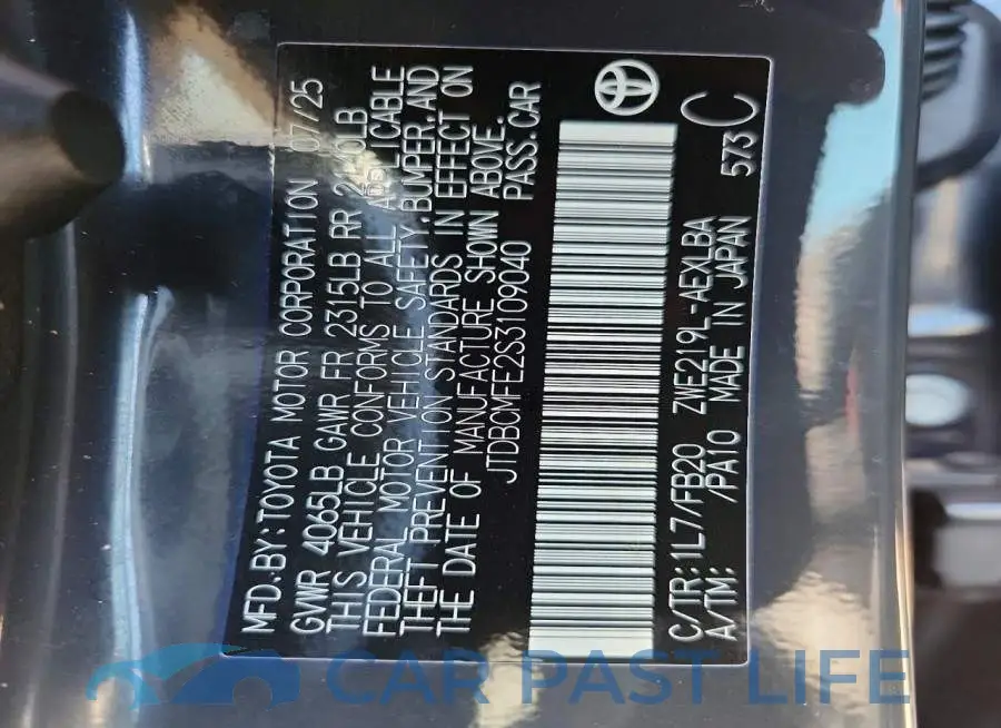 JTDBCMFE2S3109040# 12