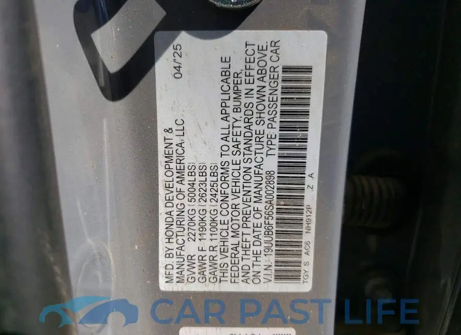 19UUB6F56SA002898# 12