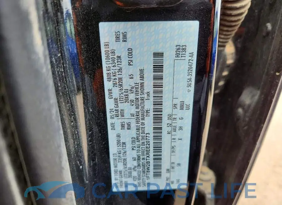 1FT8W2BTXREE20773# 12