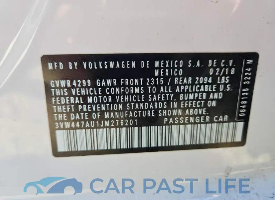 3VW447AU1JM276201# 12