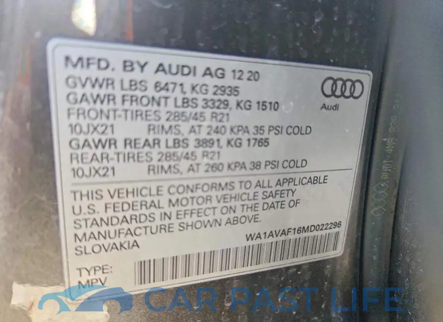 WA1AVAF16MD022296# 13