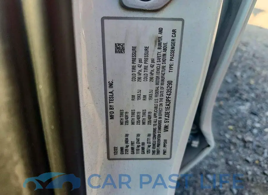 5YJ3E1EA3PF435290# 12