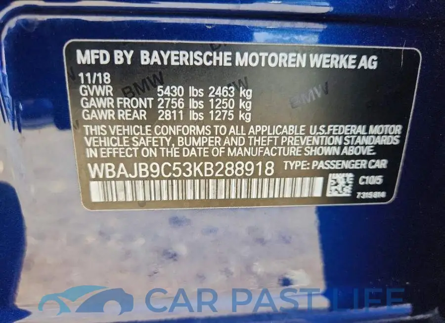 WBAJB9C53KB288918# 12
