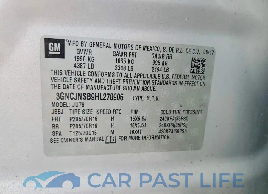 3GNCJNSB9HL270906# 12