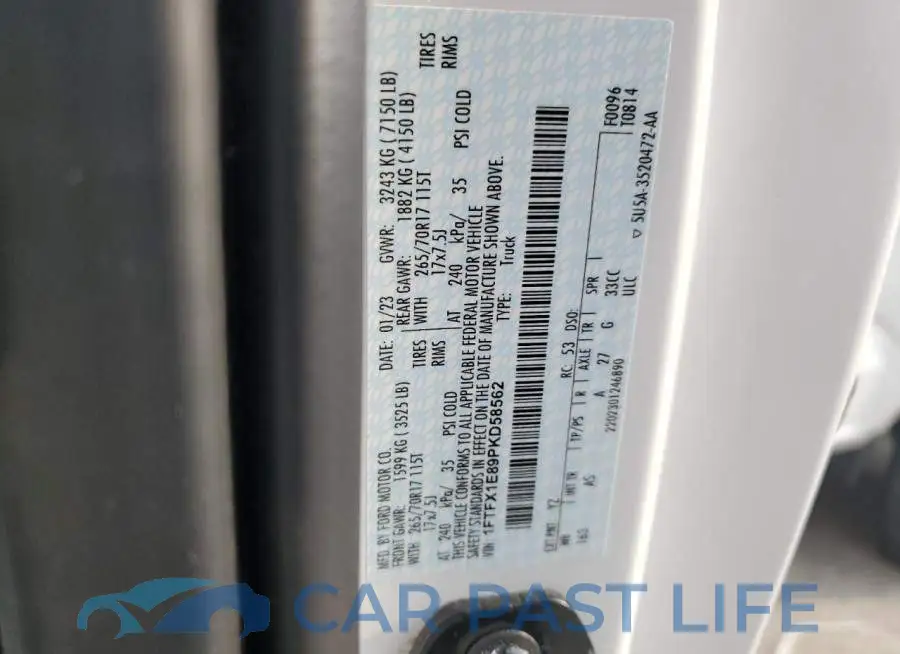 1FTFX1E89PKD58562# 12
