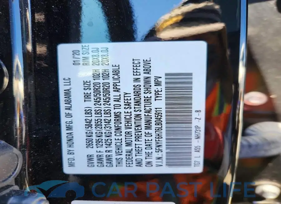 5FNYF6H76LB045911# 13