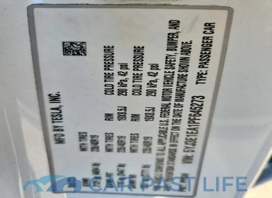 5YJ3E1EA1PF645273# 12