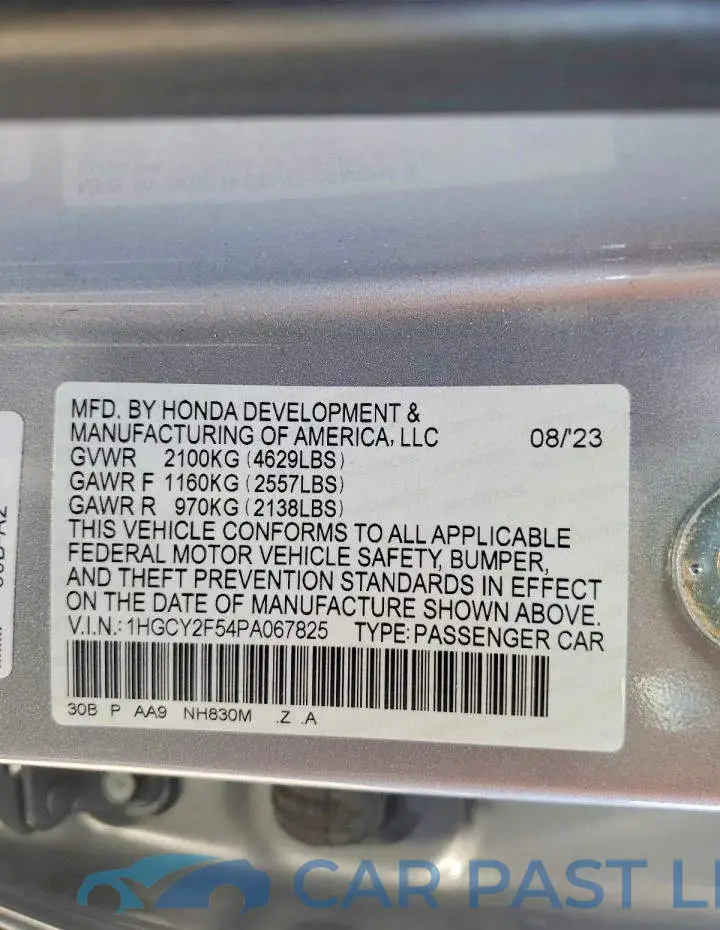1HGCY2F54PA067825# 12