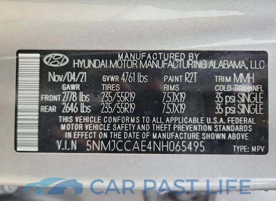 5NMJCCAE4NH065495# 12