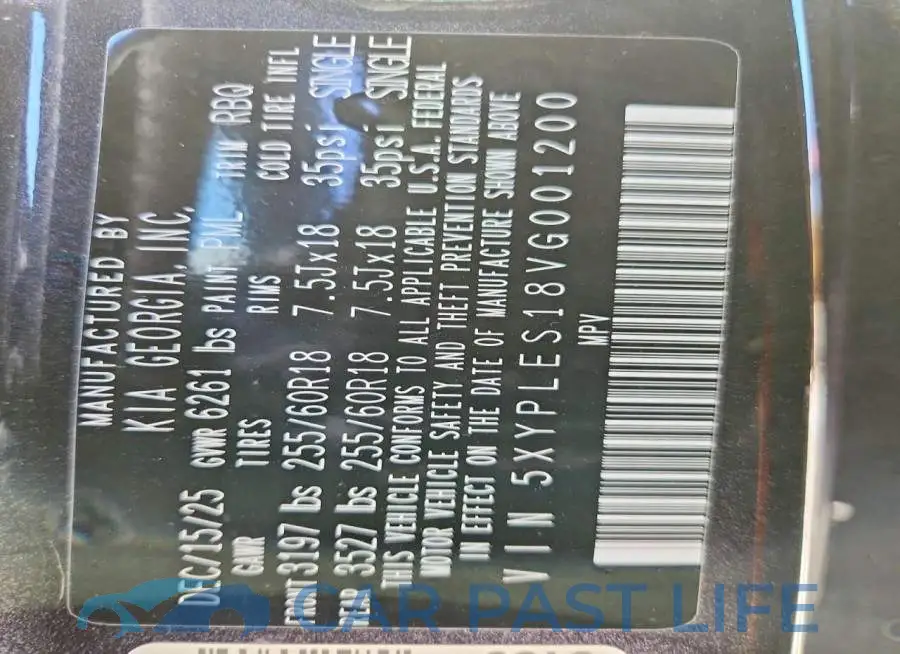 5XYPLES18VG001200# 13