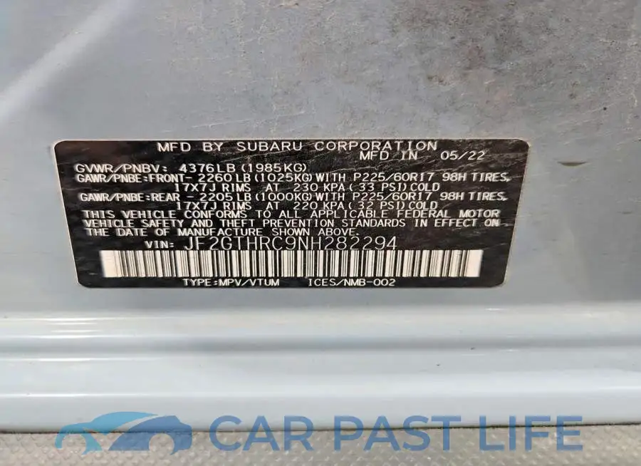 JF2GTHRC9NH282294# 13