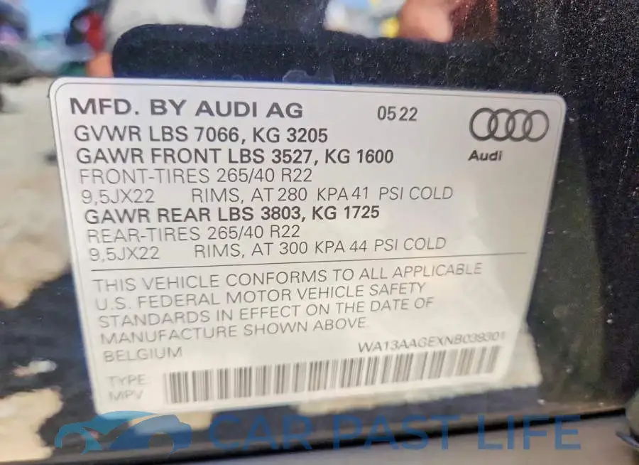 WA13AAGEXNB039301# 13