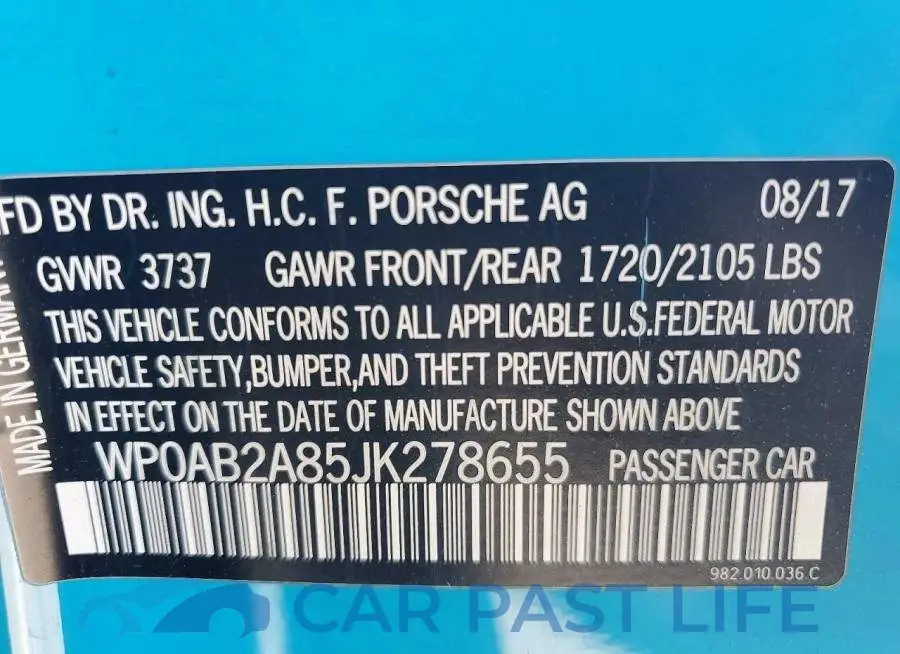 WP0AB2A85JK278655# 13