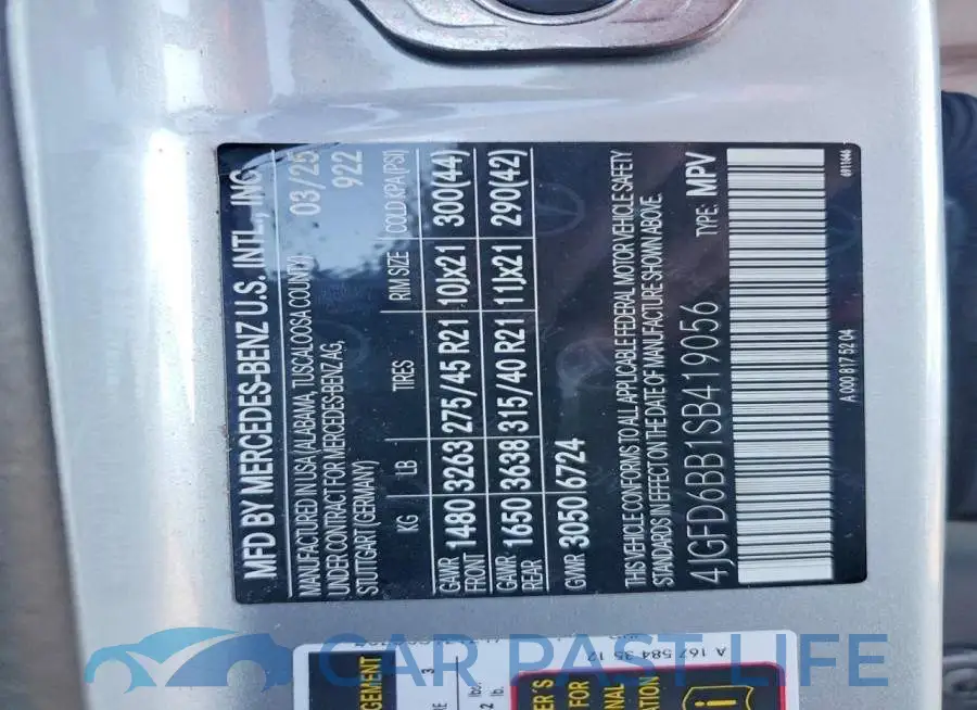 4JGFD6BB1SB419056# 12