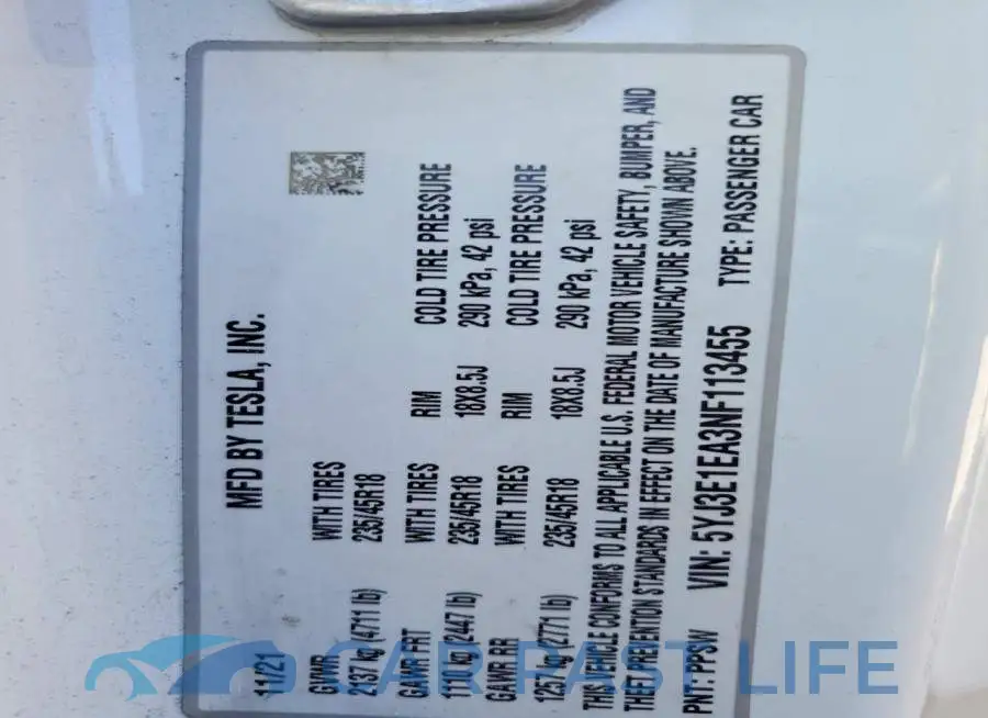 5YJ3E1EA3NF113455# 12