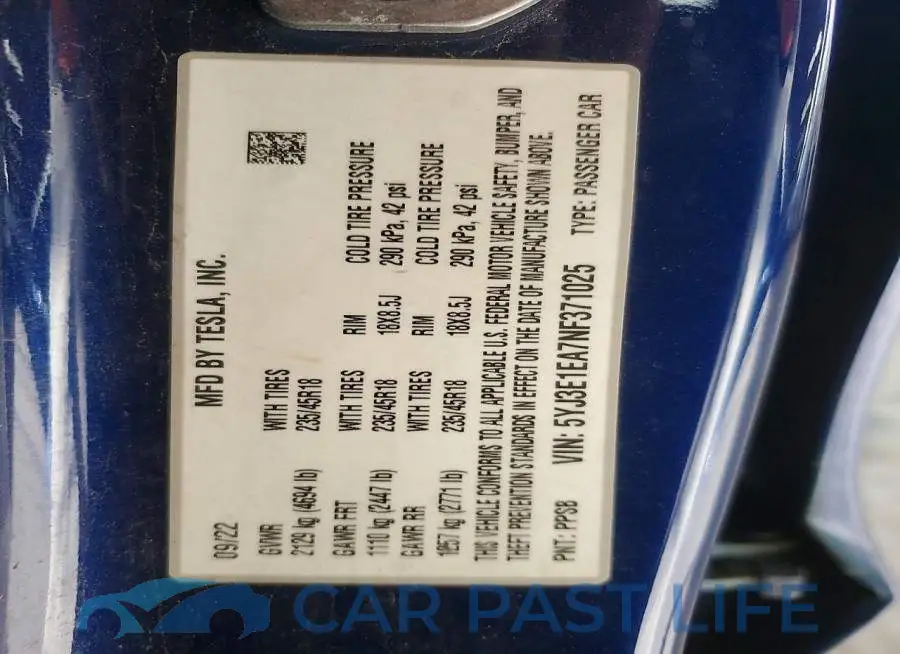 5YJ3E1EA7NF371025# 12