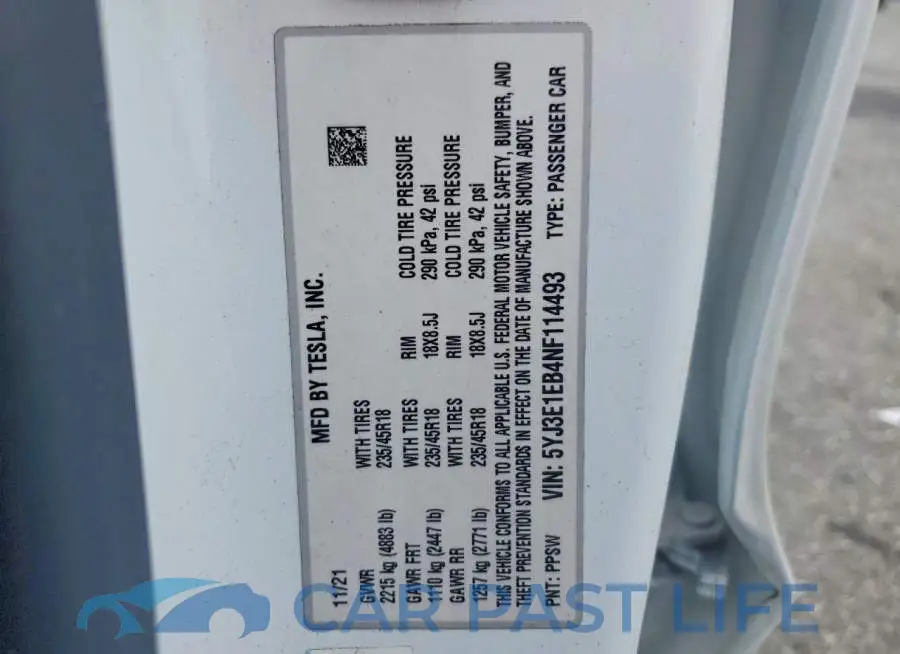 5YJ3E1EB4NF114493# 12