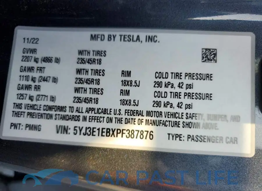 5YJ3E1EBXPF387876# 12