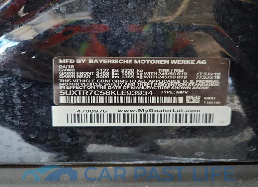 5UXTR7C58KLE93934# 12