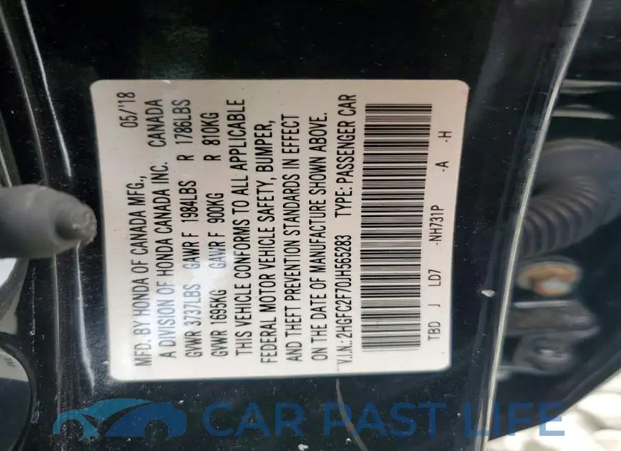 2HGFC2F70JH565283# 12