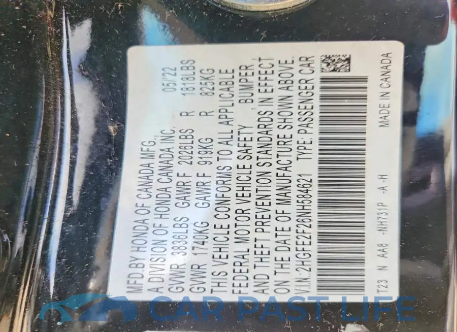 2HGFE2F26NH584621# 12