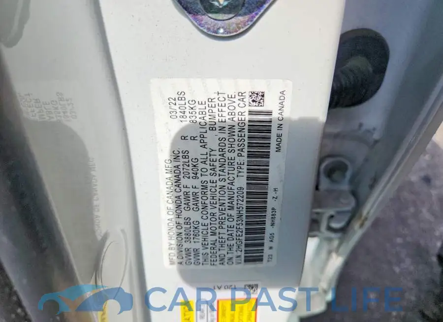 2HGFE2F53NH572209# 12