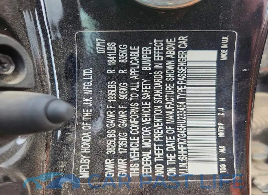 SHHFK7G45HU233454# 12