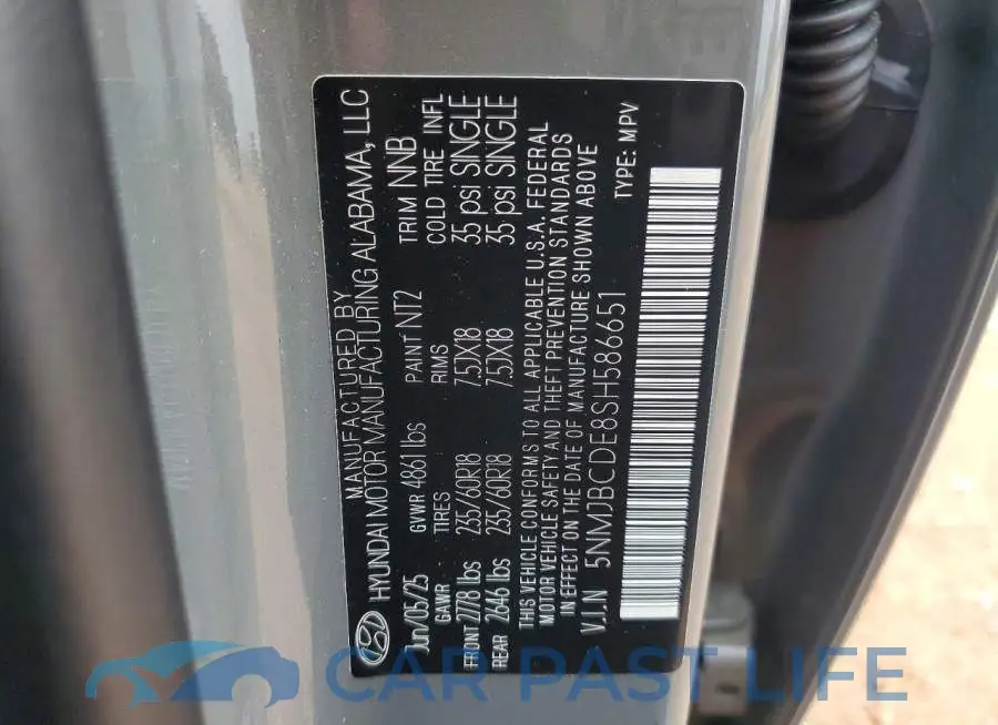 5NMJBCDE8SH586651# 13
