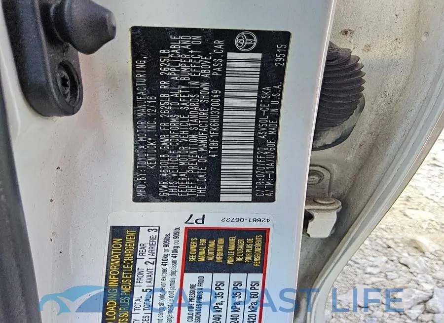 4T1BF1FK6HU370049# 12