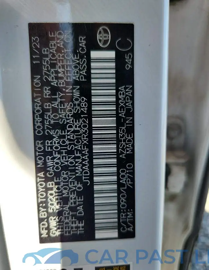 JTDAAAAFXR3021489# 12