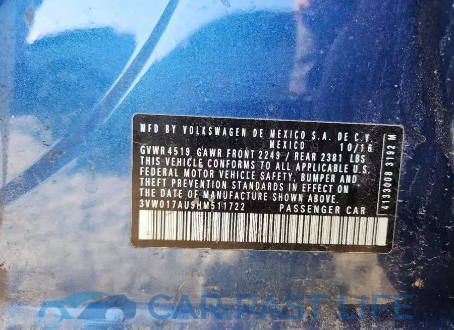 3VW017AU9HM511722# 12