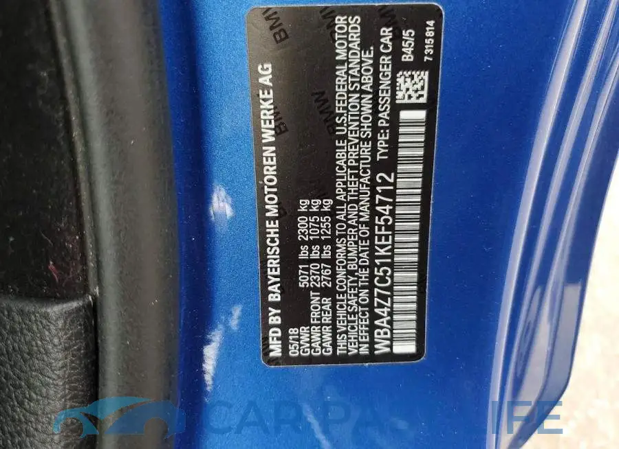 WBA4Z7C51KEF54712# 12