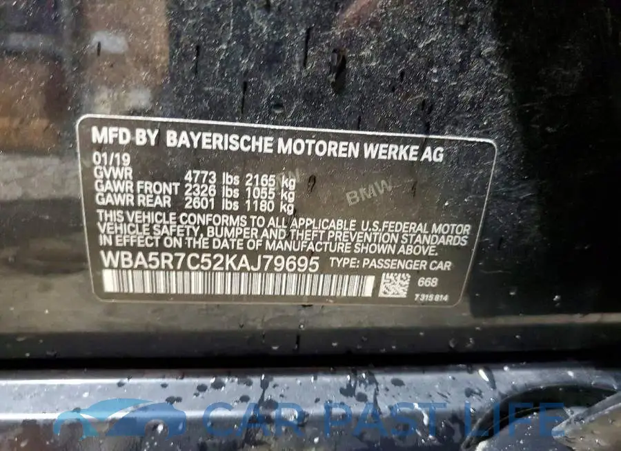 WBA5R7C52KAJ79695# 12