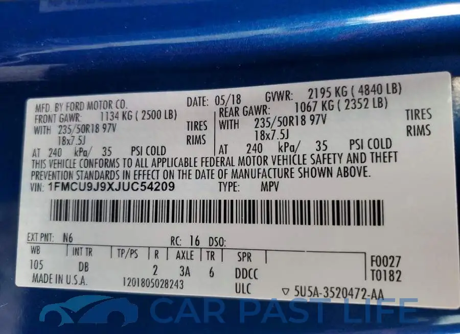 1FMCU9J9XJUC54209# 14