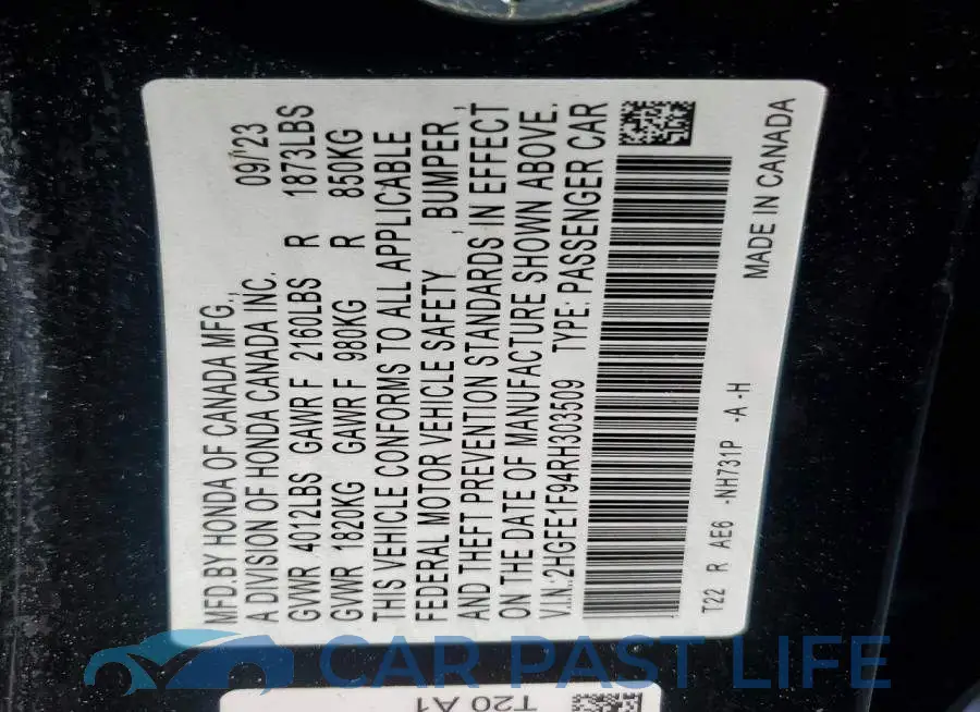 2HGFE1F94RH303509# 13