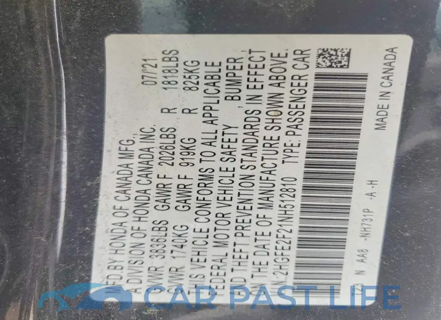 2HGFE2F21NH512810# 12