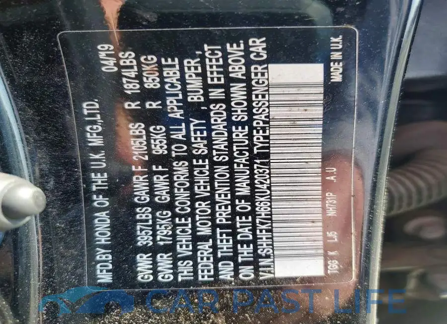 SHHFK7H66KU420371# 12
