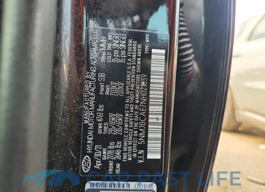 5NMJBCAE7NH021039# 13