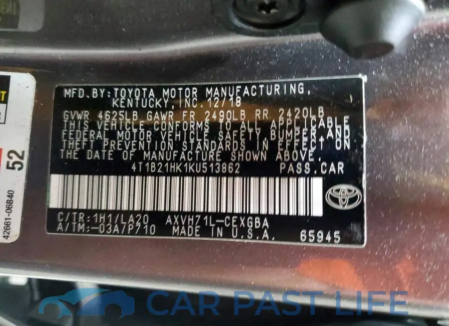 4T1B21HK1KU513862# 12