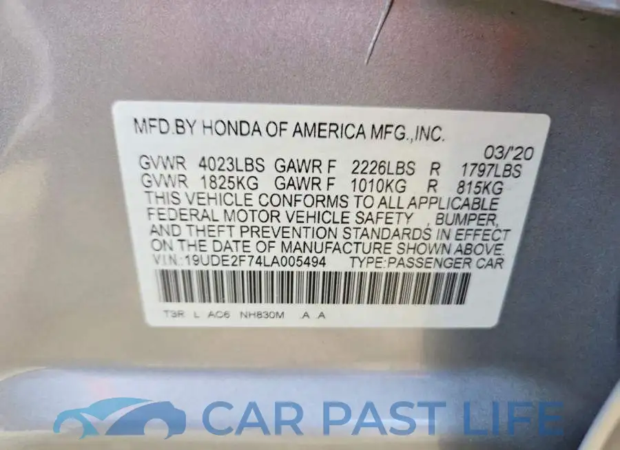 19UDE2F74LA005494# 12