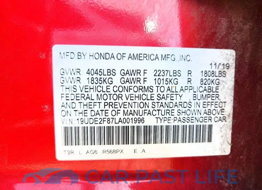19UDE2F87LA001996# 12