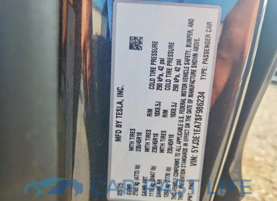 5YJ3E1EA7SF986234# 13